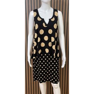 Anthropologie Maeve Women's M Black Dress Rayon Shift Layered‎ Polka Dot Stretch